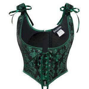 2214 Corset Tops Vintage Floral Underbust Lace Up Corset Black Green Size 6